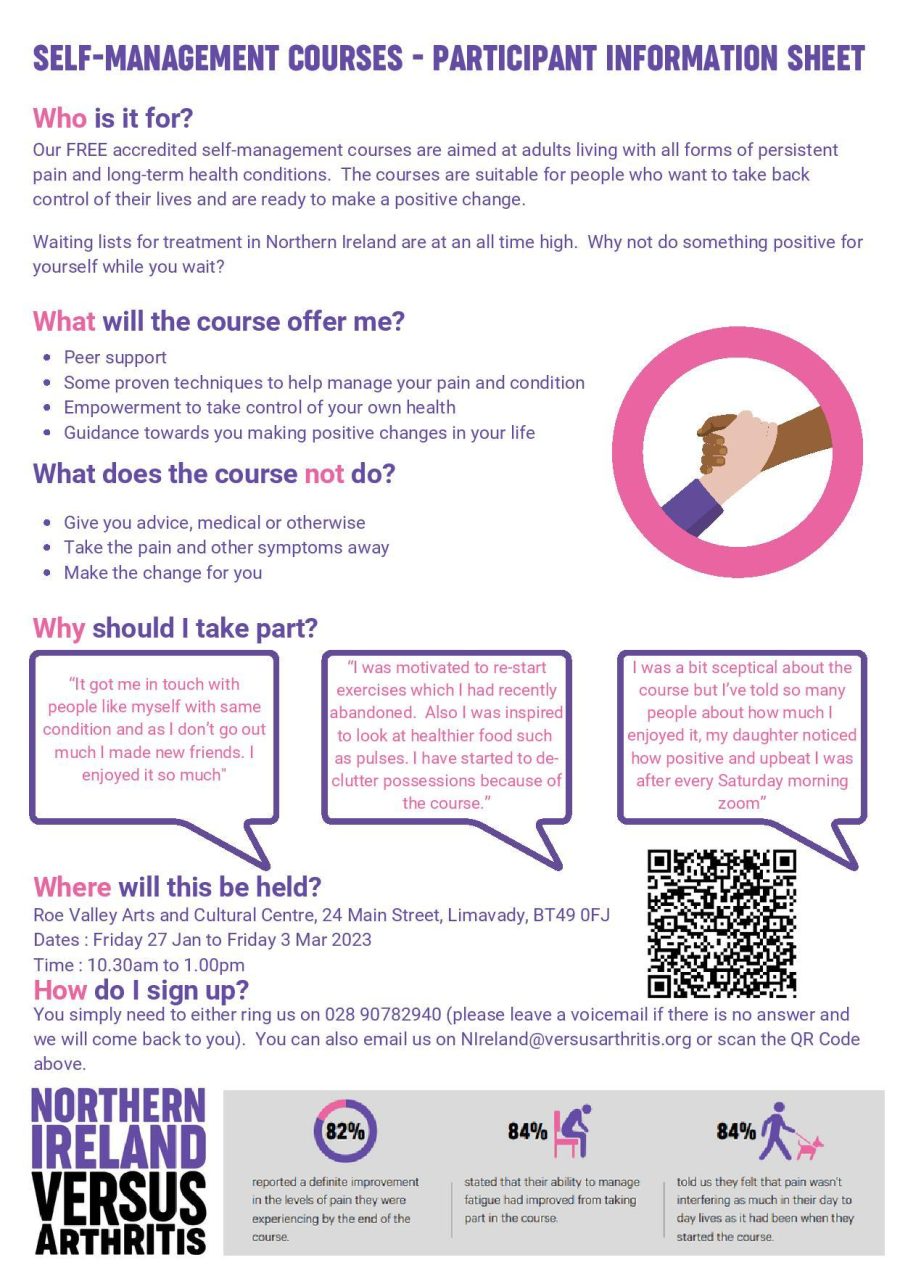 Northern Ireland Versus Arthritis to host a FREE course at Roe Valley