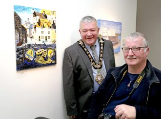 Mayor Ivor Wilson and artist Chris Magee