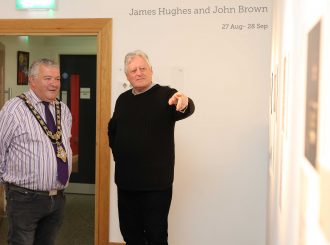 Photographer James Hughes pictured with the Mayor of Causeway Coast and Glens Borough Council, Councillor Ivor Wallace, at the launch of the Istanbul Alphabet exhibition at Roe Valley Arts and Cultural Centre.
