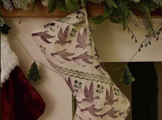 Irish Linen Block Printed Christmas Stocking